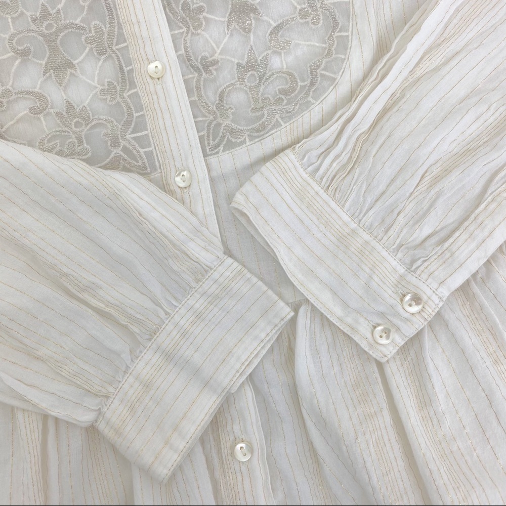 Anthropologie Cream Embroidered Peplum Blouse - Picture 9 of 11